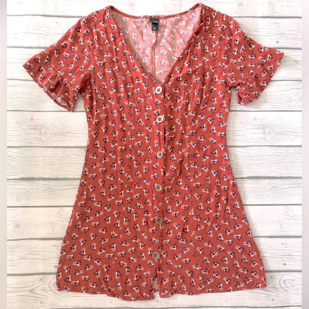 Wild Fable burnt orange floral button dress-small